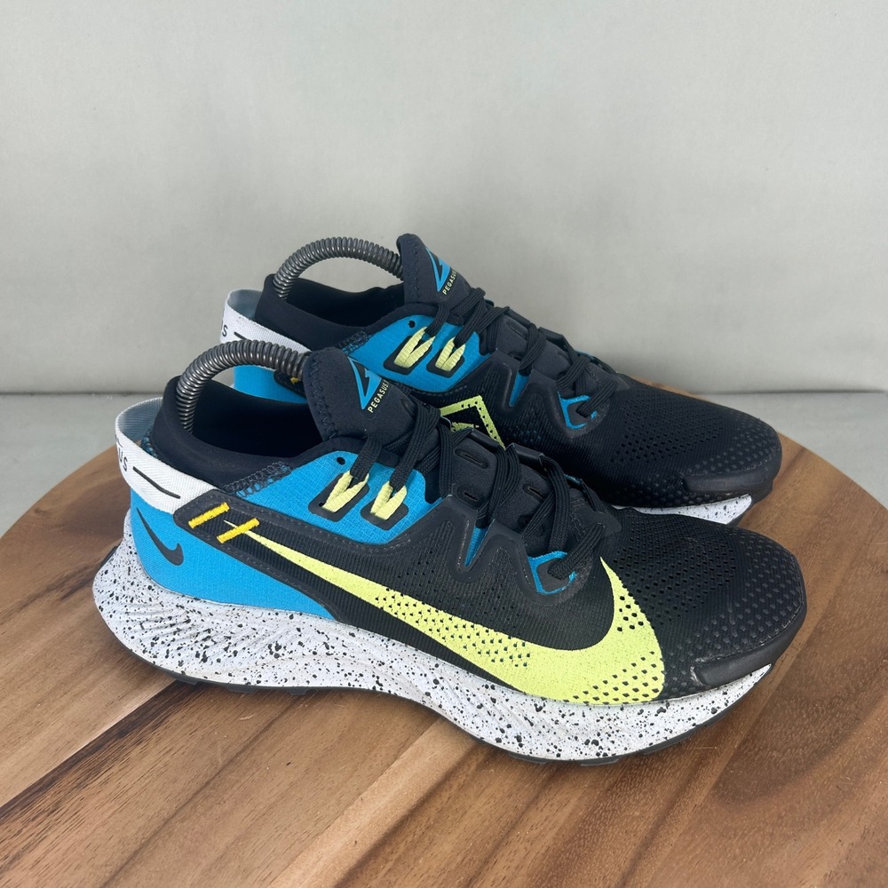Nike Pegasus Trail 2 Womens Running Shoes Black Blue Yellow CK4309-003 Size 8.5